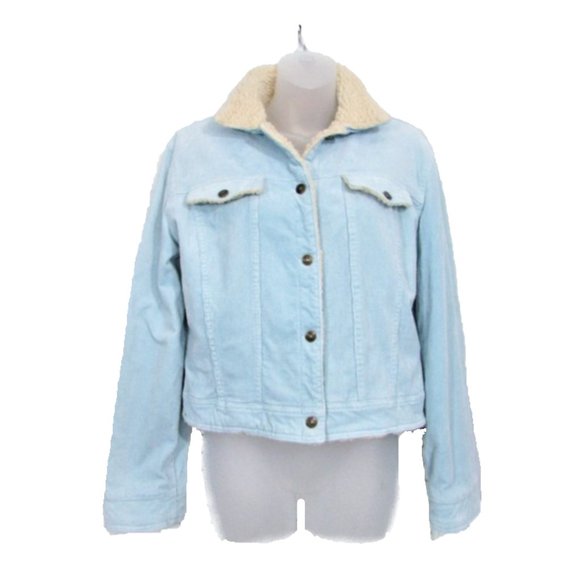 OBOE pastel blue corduroy shearling jacket M - Picture 6 of 7